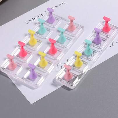 12-Slot Non-Magnetic Nail Polish Display Stand, Made Of Transparent Acrylic Material With Colorful Hazy Tones, Can Be Used As Nail Polish Display And Nail Art Practice Holder, Suitable For Clay And Nail Stickers, DIY Nail Art Accessory