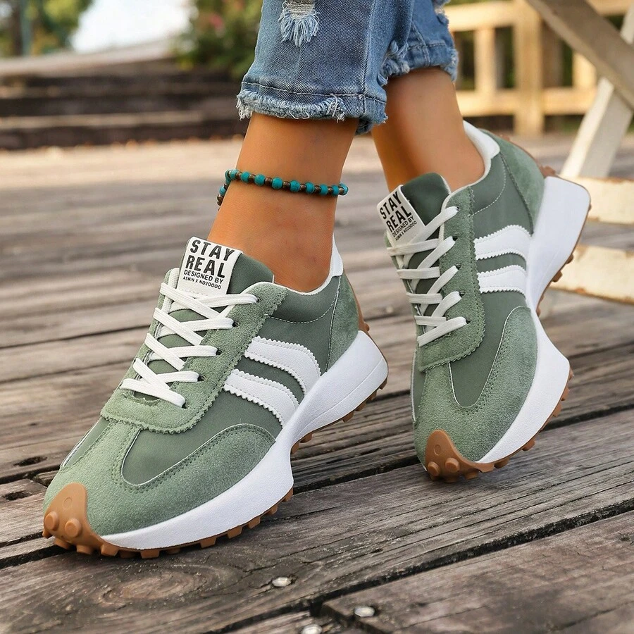 Women's Comfortable Lace-Up Sneakers - Lightweight And Versatile Casual Shoes With Non-Slip Rubber Soles, Suitable For All Seasons - 綠色 - 查看 1