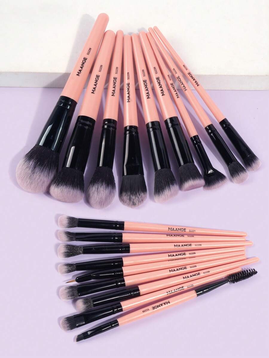 MAANGE 18pcs Professional Makeup Brush Set, Made Of Soft Fiber Material For Easy Carrying, Including Foundation Brush, Eyeshadow Brush, Blending Brush, Eyebrow Brush, Suitable For Travel Use