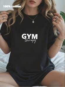 Gym Therapy Graphic T-Shirt - Casual Crew Neck 100% Cotton Tee, Soft And Breathable, Relaxed Fit Summer Top - Perfect For Workout, Fitness, Gym Lovers, Everyday Wear._90s Pop Retro All Genders - 黑色 - 查看 14