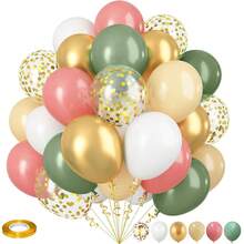 61/31pcs Green & Gold Balloon Set, Deep Green Pearl Lime Green Metallic Gold White With Foil Confetti Latex Balloons, Light Green Gold White Balloons, Suitable For Jungle Dinosaur Theme Birthday, Baby Shower, Wedding Party Decoration - Set - View 1