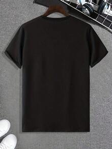 Camiseta Casual de Cuello Redondo para Hombre con Diseño Único de Calavera de Conejo - Poliéster Suave, Lavable a Máquina - Perfecta para el Verano - Negro - Ver 2