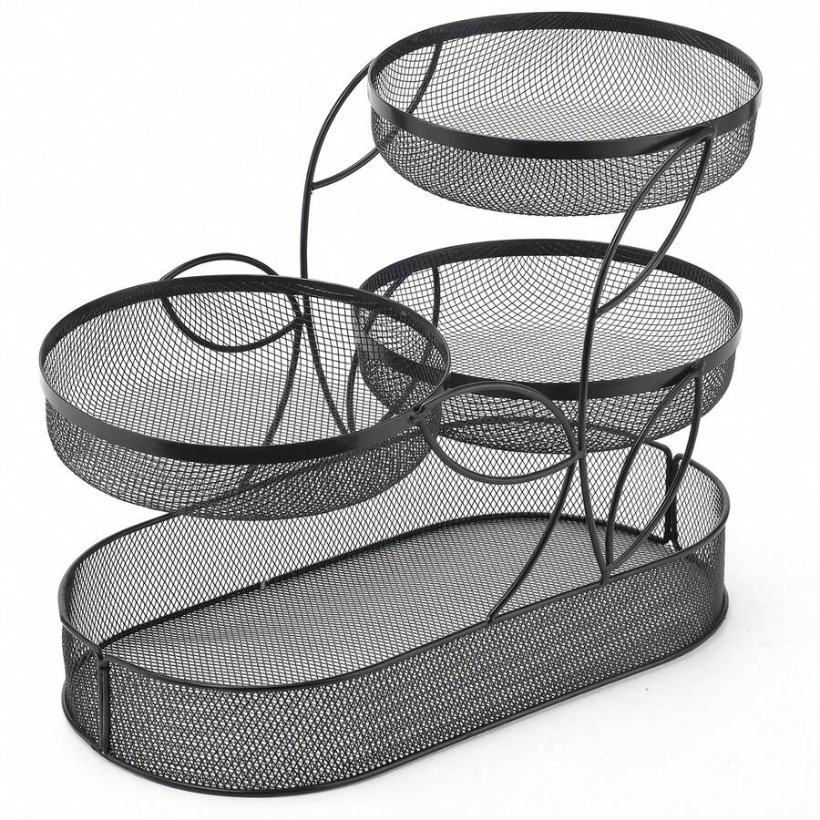 Senmeo 1PC 3-Tier Black Heart-Shaped Fruit Basket Bowl, Countertop Storage & Display Rack For Fruits/Vegetables/Snacks, Picnic/Wedding/Party Holiday Gift - 樹葉狀 - 查看 1