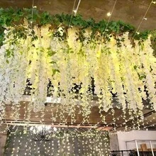 6/12/24 paquete de guirnalda de glicinia, cuerda de flores artificiales de 3,75 pies, flores colgantes falsas, vid de glicinia de seda para boda, jardín, decoración de pared - Beis - Ver 6