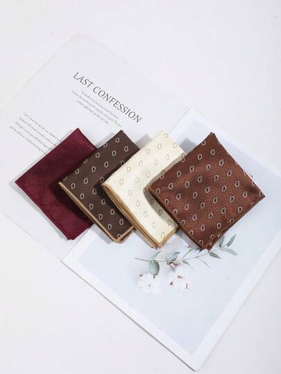 1pc Men's Fashion Casual Paisley & Cashew Pattern Pocket Square Handkerchief, Suitable For Daily, Party, Business Events