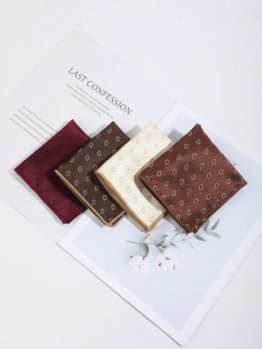 1pc Men's Fashion Casual Paisley & Cashew Pattern Pocket Square Handkerchief, Suitable For Daily, Party, Business Events - Multicolor - View 1