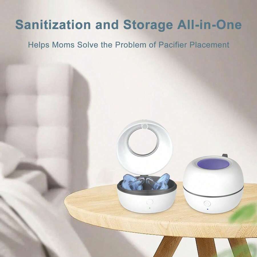 Portable Pacifier Sanitizer, UV Light Sanitizer Box, 99.99% Cleaned In 3 Minutes, 90 Disinfection Cycles, USB Rechargeable, Baby Pacifier Sanitizer On The Go (Large White) - Larger White - View 1