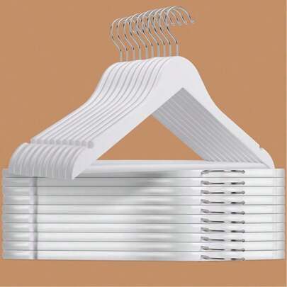 Premium White Wooden Clothes Hangers - Set Of Sturdy Non-Slip Wood Coat Hangers With Silver Metal Hooks, Space-Saving Durable Wardrobe Organizers For Shirts, Dresses, Suits, Coats, Pants & All Garments, Perfect For Home Closet, Laundry Room, Boutique, Retail Store & Daily Use.