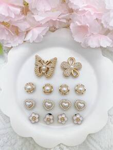 14/16件套可拆卸花园鞋配件DIY套装 - 蝴蝶、珍珠、小花装饰，多功能鞋夹，适用于女士凉鞋和拖鞋，是节日和生日派对的理想礼物 - 金色 - 查看 5
