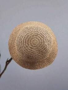 Classic Straw Braid Hat, Women's Beach Hat, Versatile Bucket Hat, Spring/Summer - Camel - View 3