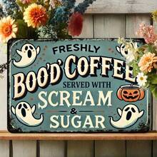 HELLOYOUNG Vintage Halloween Coffee Metal Sign 8x12 Inches – Rustic Wall Art For Home, Kitchen, Office, Garage Decor, Fall Room Decoration - Multicolor - View 1