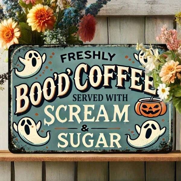 HELLOYOUNG Vintage Halloween Coffee Metal Sign 8x12 Inches – Rustic Wall Art For Home, Kitchen, Office, Garage Decor, Fall Room Decoration