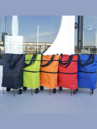 2-In-1 Foldable Shopping Cart, Foldable Shopping Cart With Rubber Wheels, Oxford Cloth Foldable Shopping Bag, Multifunctional, Lightweight, Reusable Shopping Bag, Unisex Travel Bag, Household Kitchen Supplies, Wheeled Foldable Shopping Bag, Waterproof Hand Trolley