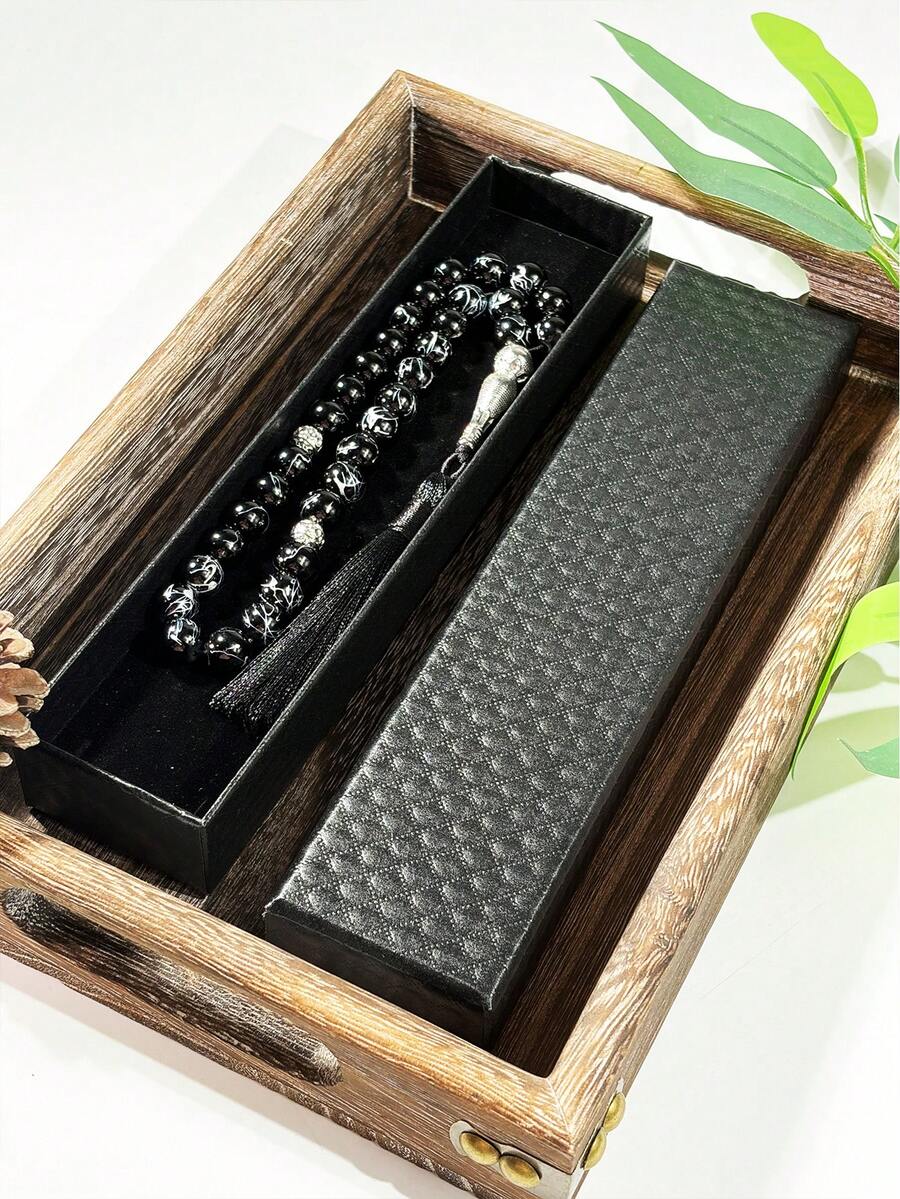 1条穆斯林黑色念珠，33颗珠子，简约百搭，穆斯林饰品 - 彩色 - 查看 1