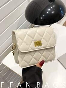 2026 Spring New Rhombus Embroidery Chain Crossbody Bag, Versatile Ins-Style Small Square Bag, Fashion - Beige - View 1