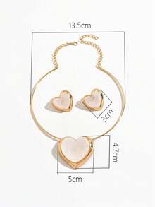 3pcs Exaggerated Geometric Heart Earrings & Necklace Set For Women - Love Set - View 6