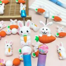 25/32/44颗可爱兔子硅胶珠套装，白色兔子系着领结，配胡萝卜形状的珠子，可DIY制作钥匙扣、项链、手链、首饰吊坠，节日和生日礼物 - 小白兔系列 - 查看 11