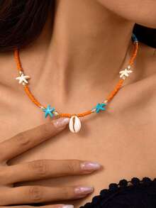 1 chiếc vòng cổ đính hạt phong cách Bohemian, vòng cổ choker đính hạt hình sao biển và vỏ sò đa năng, thanh lịch cho các bữa tiệc và sử dụng hàng ngày, món quà tuyệt vời cho sinh nhật hoặc ngày lễ. - Nhiều màu - Xem 2
