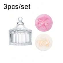 Hũ thủy tinh trong suốt sọc kẻ có nắp & bông phấn mềm mịn, hộp đựng trang trí sọc kẻ thanh lịch cho bột body rời, hũ bàn trang điểm phòng tắm cổ điển, quà tặng lưu trữ mỹ phẩm lý tưởng cho phụ nữ, hũ bông phấn, hộp lưu trữ mỹ phẩm - Nhiều màu - Xem 7