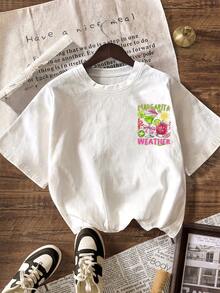 女士圆领字母印花休闲百搭日常短袖T恤 - 白色 - 查看 4