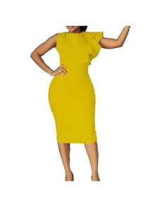 Women's Sleeveless Formal Midi Dress With Ruffles And Fitted Cut - 紫色 - 查看 6