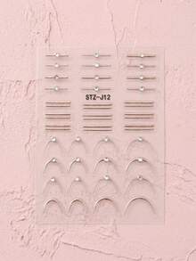 French Line Nail Stickers, Embossed Rhinestone Striped Wavy Y2K Metallic Embossed Curved Japanese Design Nail Art Decorations - 彩色 - 查看 14