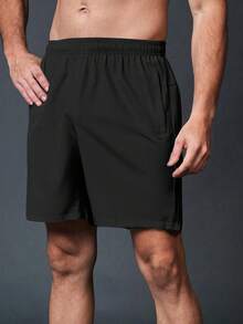 2PCS Men's Solid Athletic Shorts - Lightweight Elastic Waist Casual Gym Shorts With Pockets For Running & Training - Black - View 4