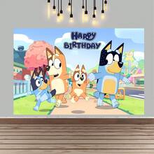 狗狗生日派对拍照背景横幅，生日快乐摄影背景 - 彩色 - 查看 13