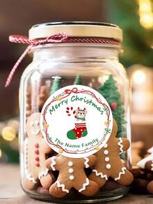 Nhãn dán Giáng sinh trong suốt cá nhân hóa (30-1000 chiếc), Nhãn tròn trong suốt tùy chỉnh với 3 thiết kế lễ hội, Tem dán chống thấm nước dùng cho quà tặng ngày lễ, thiệp Giáng sinh và đồ trang trí gia đình, Tên tùy chỉnh, Họ và Thông điệp, Thiết kế Giáng sinh hoạt hình dễ thương - tròn - Xem 4