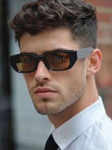 1副男士黑色窄框方形PC未来主义时尚眼镜 - 亮黑色 - 查看 1