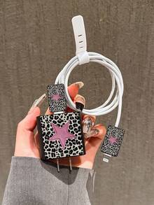 4pcs Leopard & Star Design Charging Cable Protector Set, Compatible With Apple 18/20W Charger Protective Case, Data Cable Protector, Anti- Sleeve, Charger Accessories, Phone Accessories - Multicolor - View 2