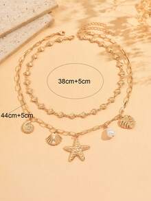 Bộ 2 dây chuyền nhiều lớp phong cách Boho đại dương, mặt dây chuyền hình vỏ sò và sao biển màu vàng, thích hợp để đeo hàng ngày, đi nghỉ mát, hẹn hò, dự lễ hội âm nhạc. Làm thủ công, có thể điều chỉnh độ dài. - Nhiều màu - Xem 3