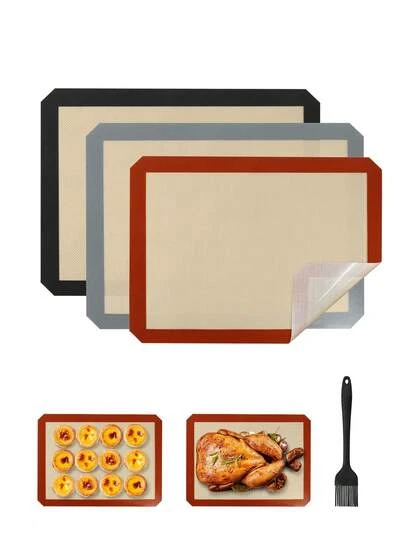 Bộ 2 tấm lót nướng silicon và cọ phết silicon - Chống dính, chịu nhiệt, có thể tái sử dụng, lý tưởng cho bánh macaron, bánh quy, bánh mì và nướng. Bộ lót nướng silicon cao cấp kèm cọ - Hoàn hảo cho bánh mì và bánh ngọt tự làm. Lót nướng silicon kèm cọ