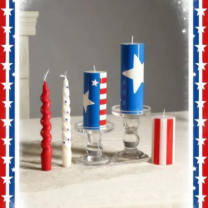 1-Piece / 4-Piece Set: Western-Style Red & White Star-Print Candles. Features A 1.96-Inch Diameter Pillar-Style Scented Candle And 0.78-Inch Diameter Printed Taper Candles. Ideal For Meditation, Ambient Lighting, And Scene Decoration.