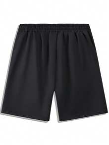 Men's Summer Shorts With Distinctive Letter Print, Elastic Waistband With Drawstring, Suitable For Fitness, Running, Outdoor Activities, Camping And Dating; Men's 3/4 Pants - Black - View 2