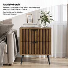 Modern Bedside Table/Side Table Made Of Solid Wood, With Recessed Design And Two Drawers, Suitable For Bedrooms, Hallways, Living Rooms And Children's Rooms, Walnut, 45 X 40 X 53 Cm, 1 Piece - 核桃 - 查看 3