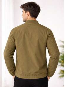 Men's Dress Jacket With Thermal Lining - Casual Business Style - Olive Green - View 3