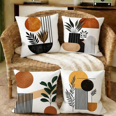 Boho Throw Pillow Covers Set Of 4, Terracotta Abstract Botanical Decorative Cushion Cases, Sofa Couch Throw Pillows For Living Room Bedroom Home Decor(15.748inch*15.748inch,17.7inch*17.7inch,19.685inch*19.685inch)