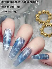 15/20颗金色银色圆形5mm美甲磁珠套装，多功能金属磁珠，适用于水波纹、猫眼等美甲设计效果，磁性球，凝胶指甲油DIY美甲沙龙工具 - 彩色 - 查看 1