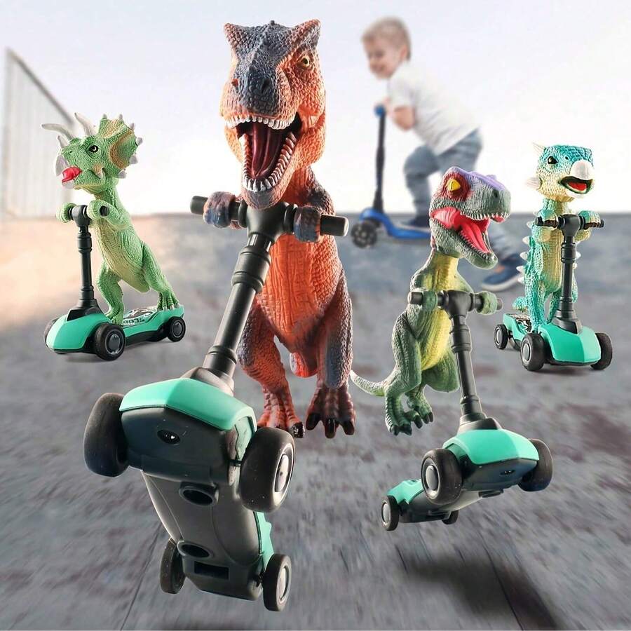 Bộ đồ chơi ván trượt khủng long 4 món - Xe kéo lùi, ván trượt mini cầm tay, thích hợp cho trẻ em từ 3 tuổi trở lên, món quà tuyệt vời cho sinh nhật, Halloween, Giáng sinh, Lễ Tạ ơn của trẻ.