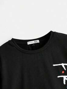 Camiseta casual y suelta de cuello redondo de manga corta para mujer, apta para el verano, camiseta gráfica - Negro - Ver 2