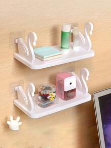 Wall Mounted Bathroom Storage Shelves, Bathroom Shampoo Cosmetic Storage Shelf, Bathroom Rack, Cosmetic Organizer, Shampoo Gel Holder Storage Rack For Bathroom Accessories Home Bathroom Decor Bathroom Organizer Fall Decor Back To School Bathroom Accessories - Multicolor - View 2