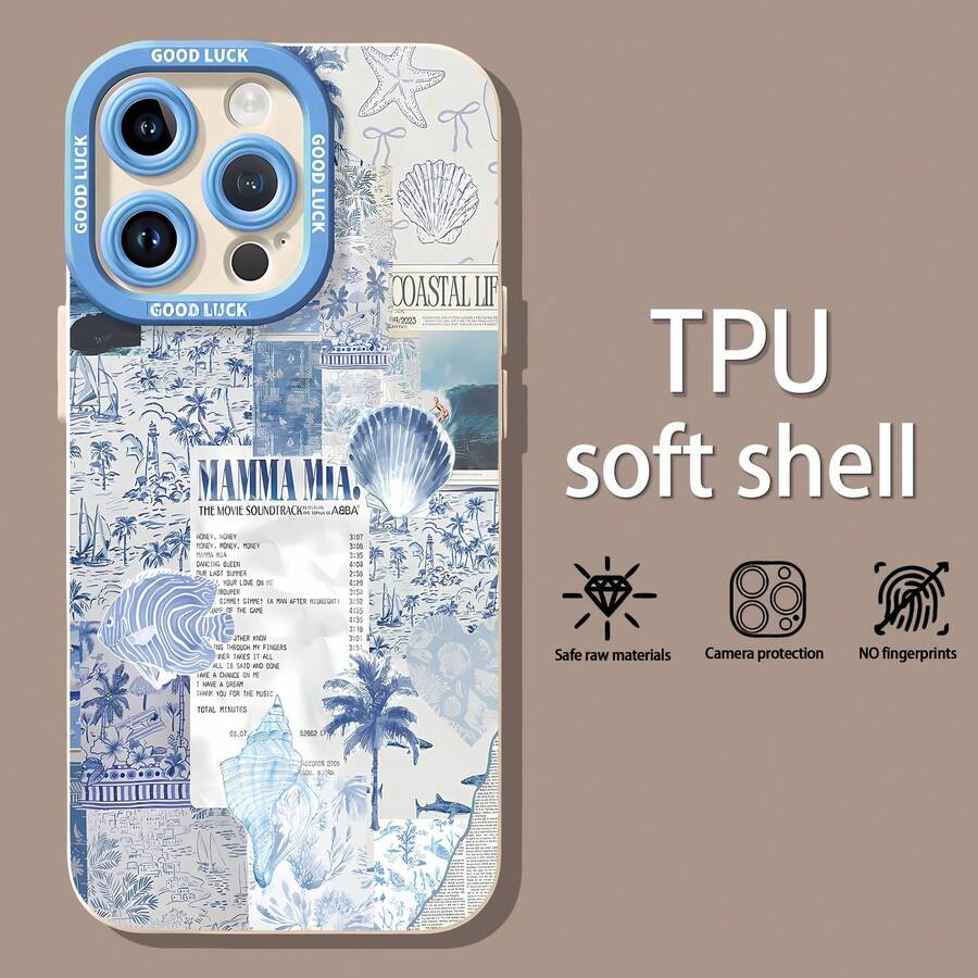 Collage de la banda sonora costera azul de Mamma Mia.funda de teléfono Fundas compatibles con ,Apple,VIVO,OPPO,,, y Honor.Fabricadas en silicona TPU,ofrecen protección contra golpes y caídas. - Blanco - Ver 1