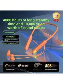 1pc Orange Neckband Headphones Sleek Modern Lightweight Ergonomic Design Soft Comfortable Material 4888 Hours Long Standby Dual Mode Acoustic Cavity Digital Noise Reduction 360 ° Surround Sound Long Battery Life Secure Fit Sports Airy Wear Wireless Neckband Headphones Daily Use Gym Workouts Outdoor Activities Travel Commutes Leisure Listening New Year's Day Celebrations Parties Valentine's Day Gifts Easter Gatherings Mother's Day Presents Father's Day Gifts Memorial Day Trips Stylish Versatile Comfortable Wearable Audio Device Men Women Teens High-Quality Sound Effects Digital Sound Enhancement Technology Easy To Operate Portable Neckband Headphones Sports Enthusiasts Daily Entertainment Work Commutes AOWU ZKFR VKVS - Xem 1