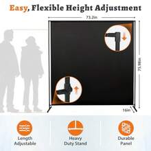 Room Divider Single Panel 71''W X 71''H Height Adjustable Large Room Divider Panel For Office Fabric Portable Privacy Screen Wall Divider For Room Separation Freestanding Partition Separators - Black - View 4
