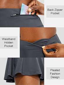 Pleated Tennis Skirt For Women With 4 Pockets Women's High Waisted Athletic Golf Skorts Skirts For Running Casual, Lightweight Athletic Golf Skorts Skirts - 深灰色 - 查看 3