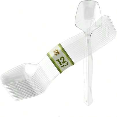 12 Pack Plastic Serving Spoons Buffet - Plastic Serving Utensils Hot And Cold Food - Heavy Duty Disposable Serving Utensils Parties, Holidays And Gatherings (8.5 Inch, 12, Count)