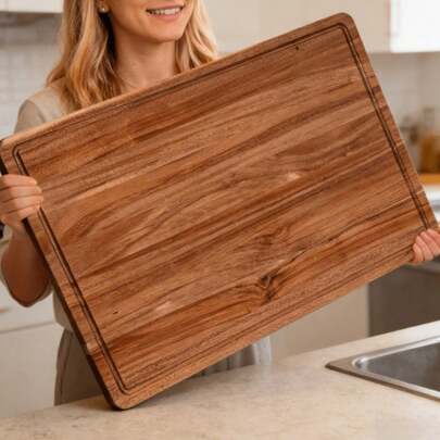 Acacia Wood Cutting Board - Chopping Board - Butcher Block - Wooden Cutting Board - Ideal For Meat, Cheese, Bread, Vegetables And Fruits, Kitchen Utensil With Juice Groove, Perfect Holiday Gift For Chefs, Multipurpose Kitchen Tool, Food Tray, Elegant Design, Durable Kitchen Accessory, Cheese Board, Eid Al-Fitr