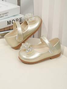 Girls' Soft Sole Princess Rhinestone Bow Hook And Loop Dress Shoes, Fashion - Gold - View 4