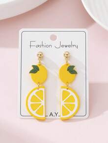 1 Coppia di orecchini alla moda da donna a forma di limone, accessorio perfetto per le vacanze estive in spiaggia - Giallo - Visualizzare 2